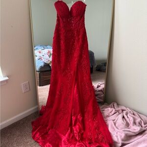 Sherri Hill Red Lace Maxi Dress